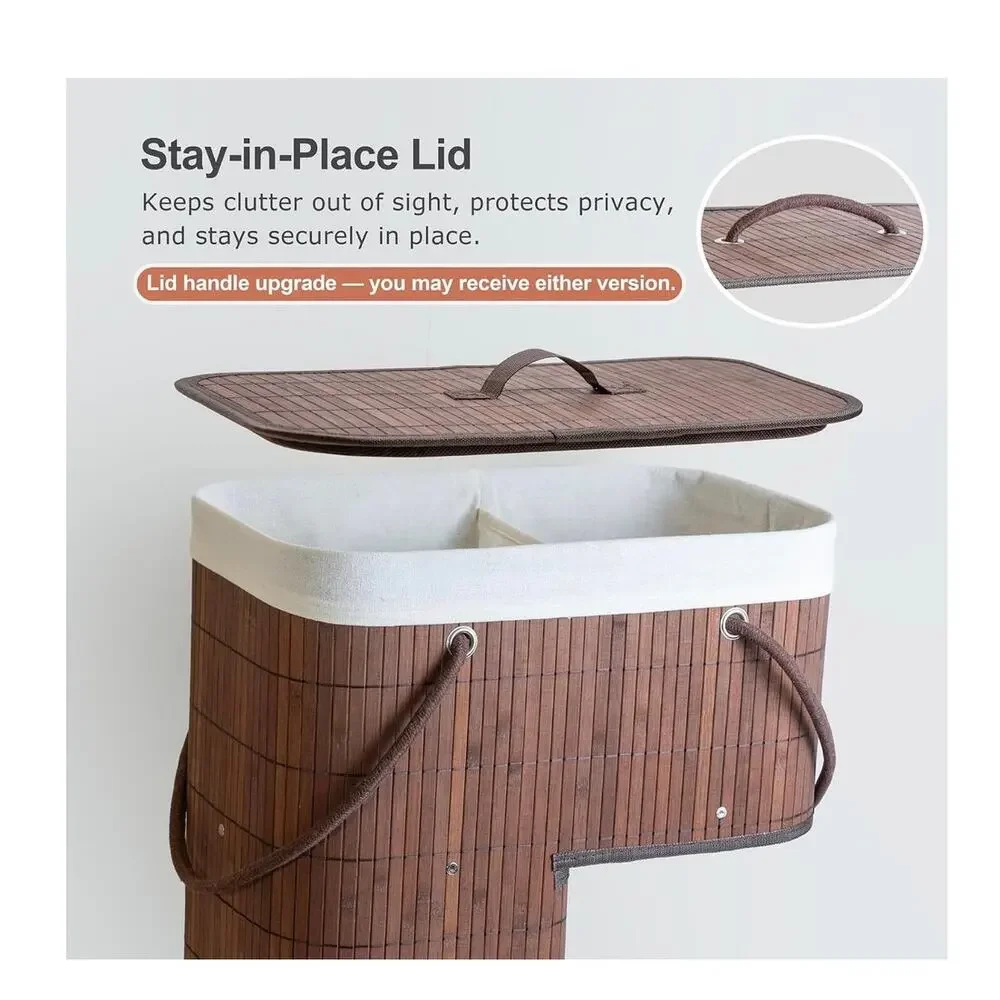 Bamboo Stair Basket with Lid & Handle For Wooden Carpeted Staircase NEW Brown